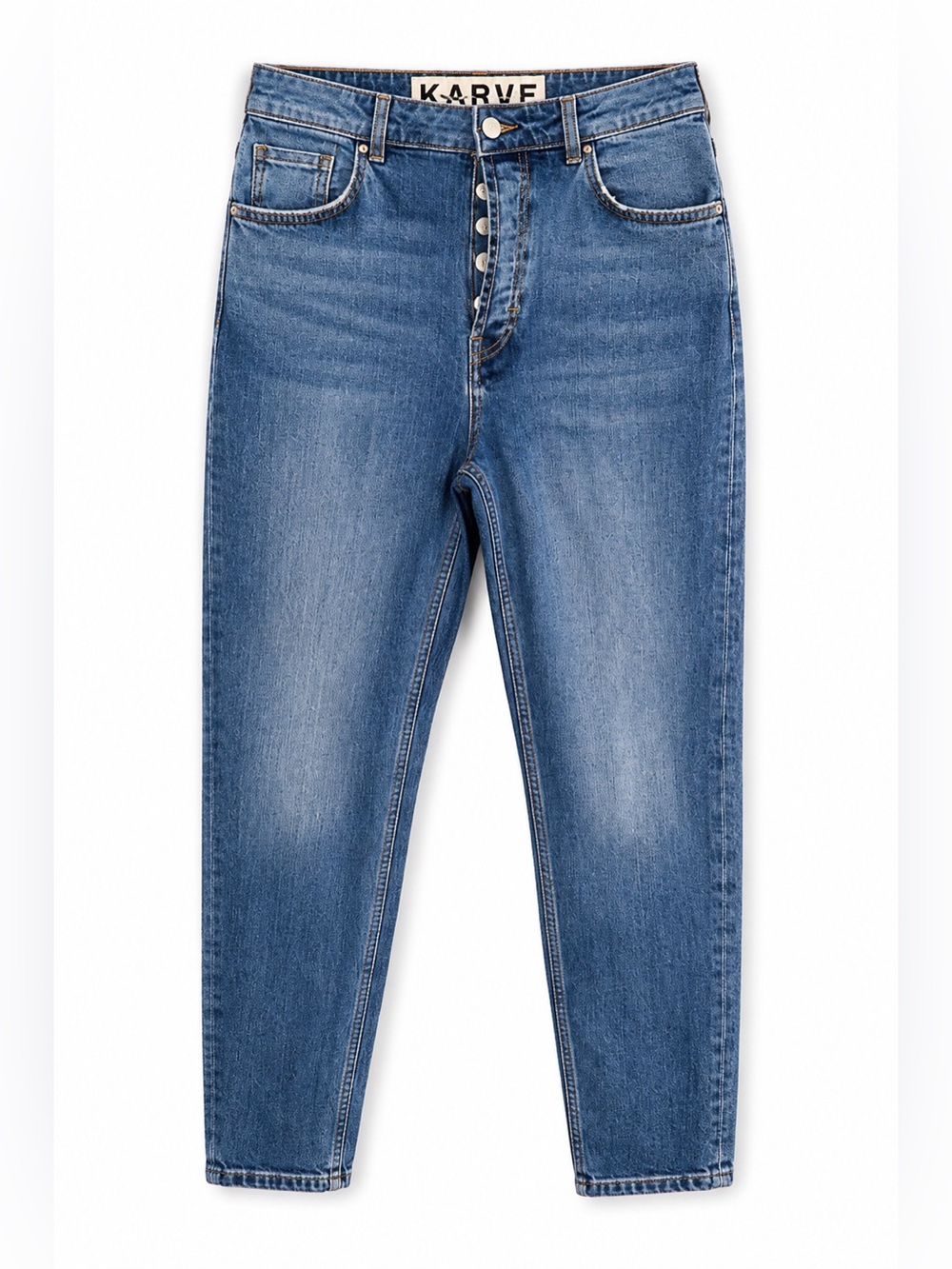 KARVE High Rise Slim Straight Jeans 31 Button Fly Medium Wash 90s Denim